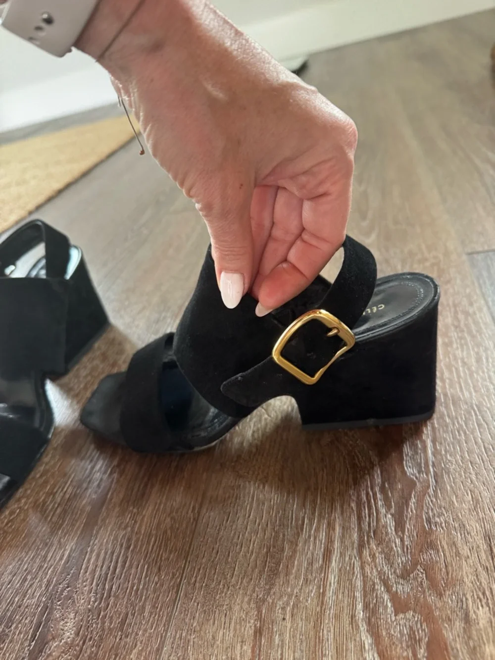 Celine Black Suede Block Heel Slingback Sandals - Picture 7 of 9